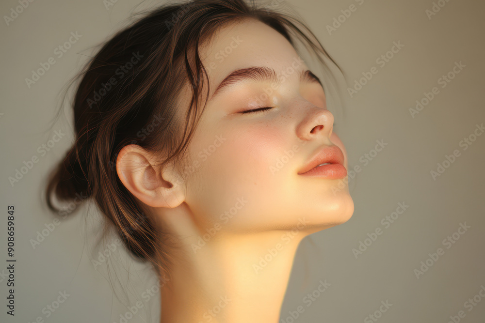 A close up of a girl's face with her eyes closed A close up of a girl's face with her eyes closed