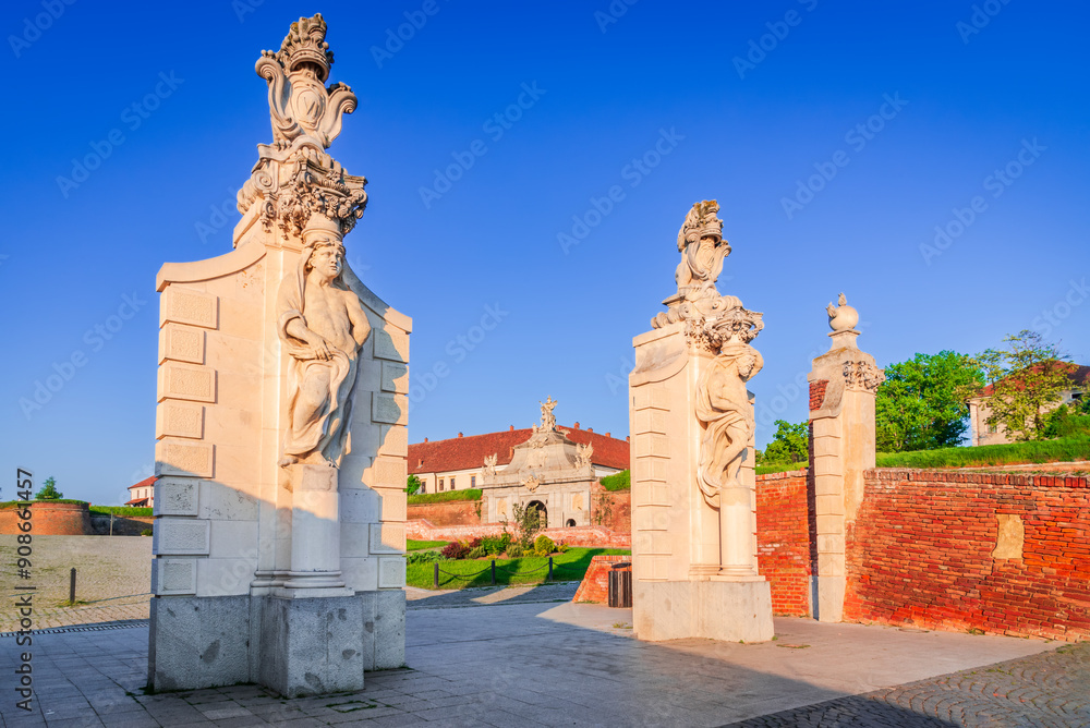 Alba Iulia, Romania. Baroque architectural gate of the stonewalled fortified Alba Carolina, Transylvania.
