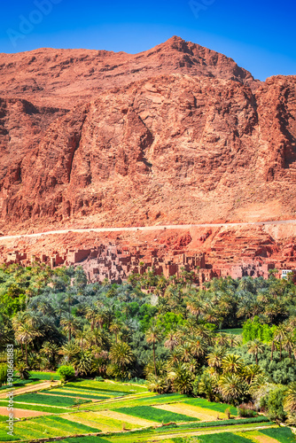 Obraz na płótnie Tinghir, Morocco. Old berber architecture in Todra Valley and Oasis, Tagounsa village - Atlas Mountains. w salonie