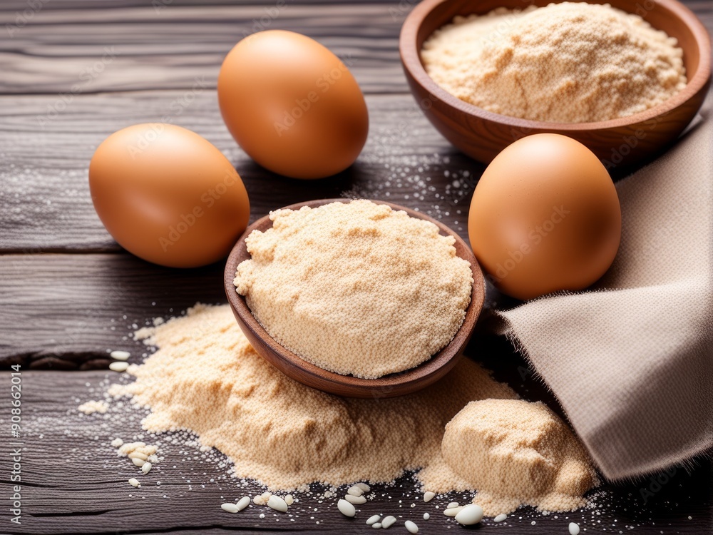 eggs, flour, on wooden surface, realistic studio photo, free space for text, list of products,flyer, advertisement, demonstration of goods, marketing, banner. eggs, flour, on wooden surface, realistic studio photo, free space for text, list of products,flyer, advertisement, demonstration of goods, marketing, banner.