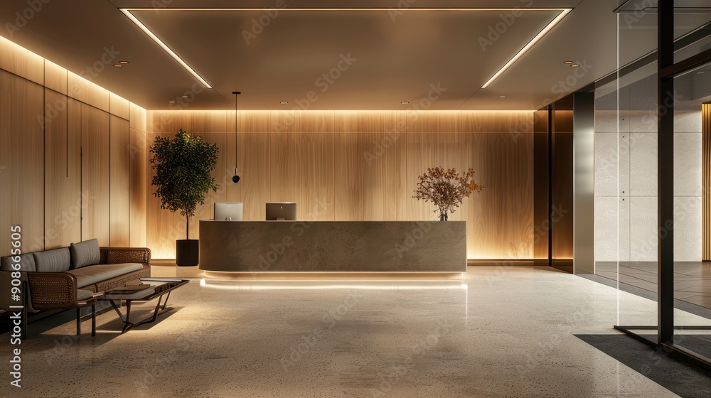 Office reception room interior with desk cabinet Office reception room interior with desk cabinet
