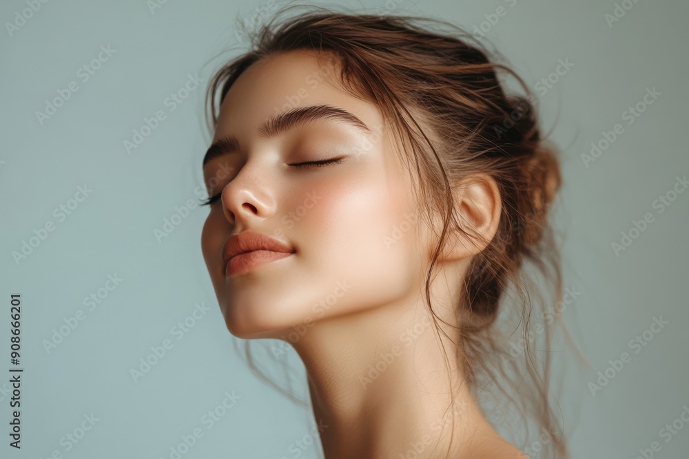 A close up of a girl's face with her eyes closed A close up of a girl's face with her eyes closed
