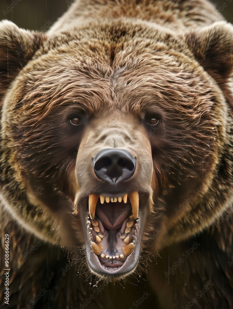 Obraz premium Intense Close-Up of an Angry Grizzly Bear Roaring