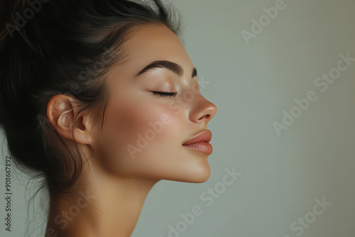 A close up of a girl's face with her eyes closed
