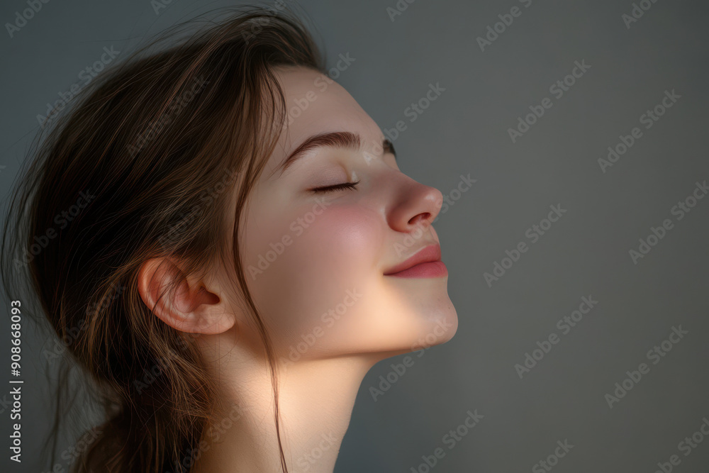 A close up of a girl's face with her eyes closed A close up of a girl's face with her eyes closed