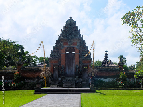 Tanah Lot Temple and Balinese palace, Bali style roof  photo