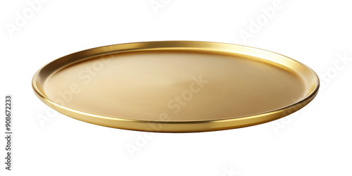 Minimalist Golden Plate With Smooth Finish, featuring a sleek and reflective surface, ideal for modern and elegant dining settings. Isolated on transparent background, png.