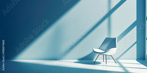 Minimalistic Interior with Modern White Chair and Shadows in Sunlit Room