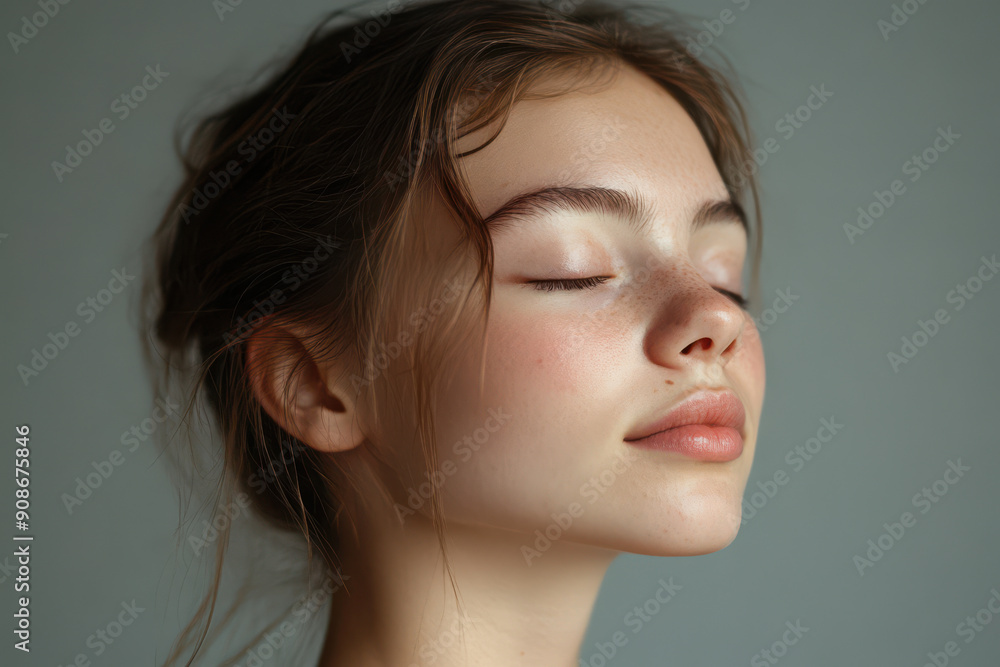 A close up of a girl's face with her eyes closed A close up of a girl's face with her eyes closed