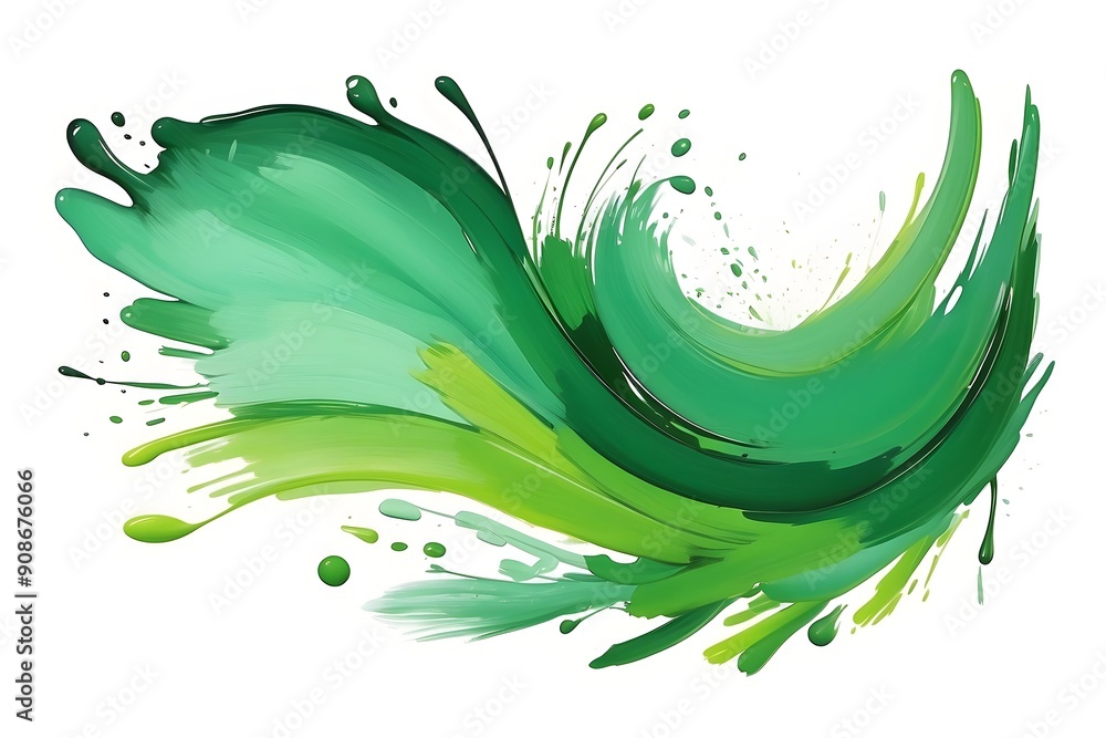 fluid green abstract brush strokes with dynamic and vibrant splashes of color on a white background, evoking a sense of motion and energy in a modern artistic composition fluid green abstract brush strokes with dynamic and vibrant splashes of color on a white background, evoking a sense of motion and energy in a modern artistic composition