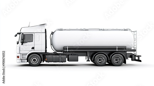 White Tanker Truck Isolated on White Background Side View