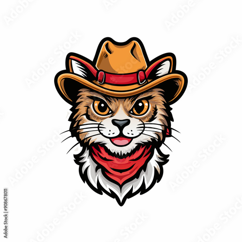 A cartoon cat wearing a cowboy hat, isolated on a white background.