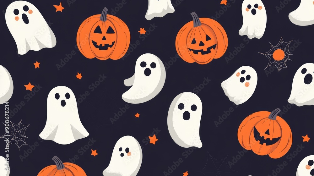 Halloween vector background with simple ghosts, pumpkins, and cute spooky banner Halloween vector background with simple ghosts, pumpkins, and cute spooky banner