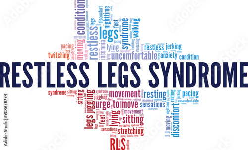 Restless Legs Syndrome RLS word cloud conceptual design isolated on white background.