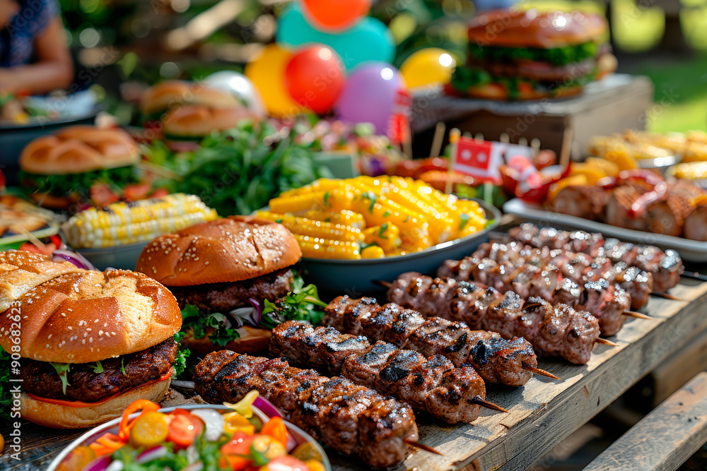 Detailed plan of a picnic barbecue for a celebration in a park Detailed plan of a picnic barbecue for a celebration in a park