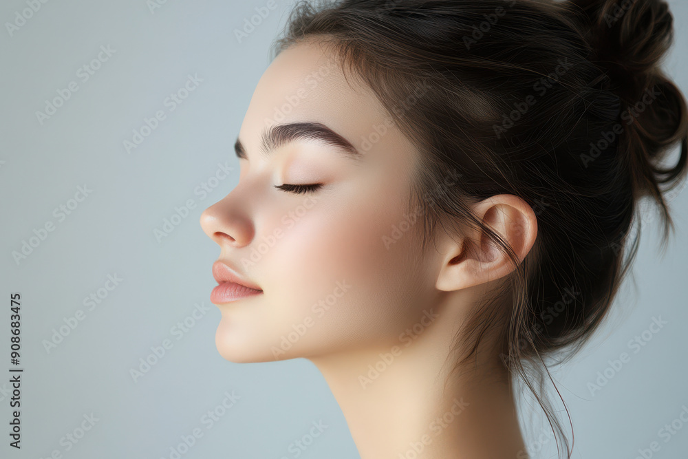 A close up of a girl's face with her eyes closed A close up of a girl's face with her eyes closed