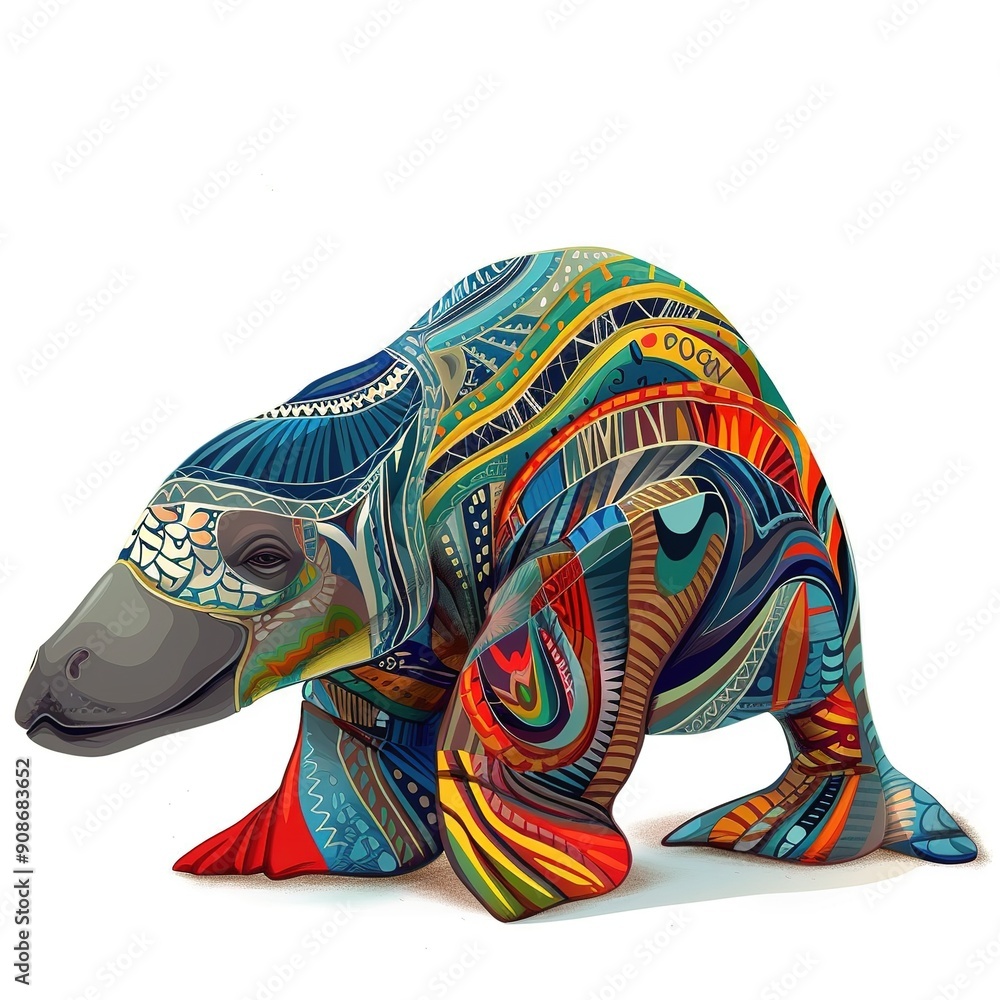 Obraz premium Dugong Ethnic Fusion animal fashion cartoon isolated whitebackground 16:9