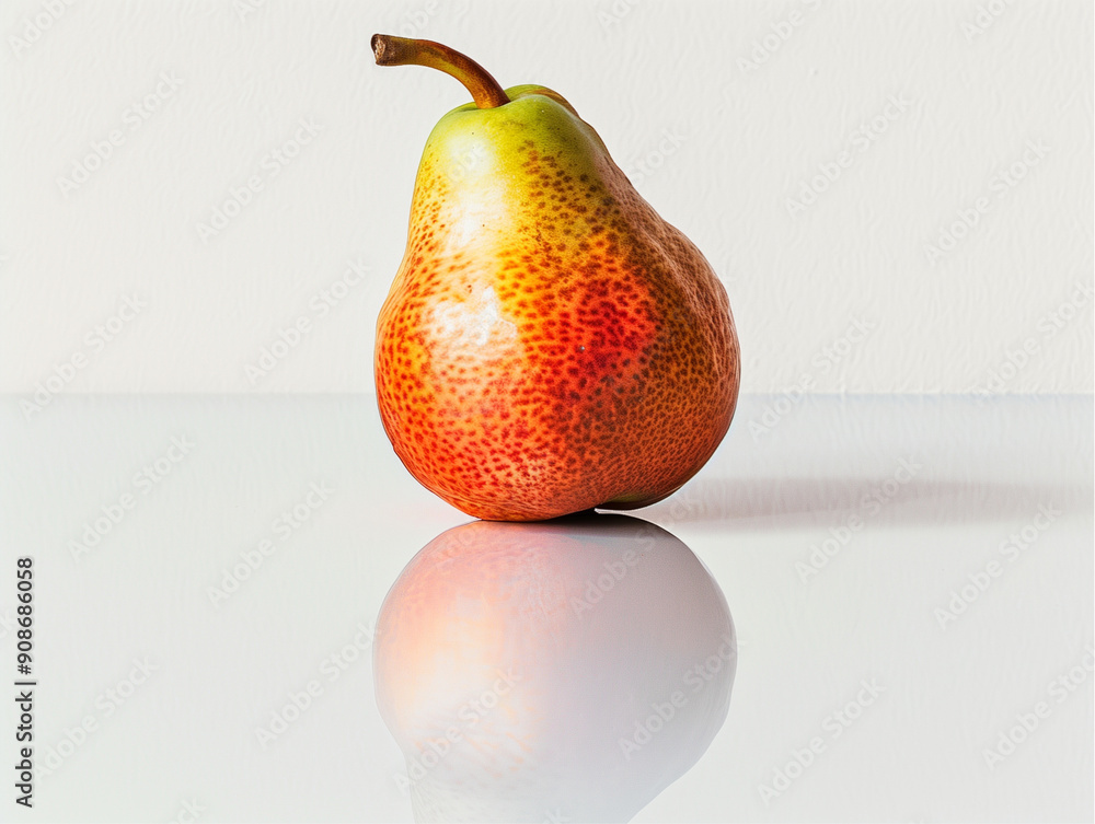 Single ripe pear isolated on white background, juicy, sweet, healthy fruit