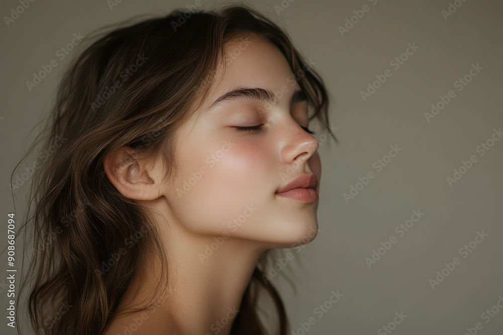 Fototapeta premium A close up of a girl's face with her eyes closed