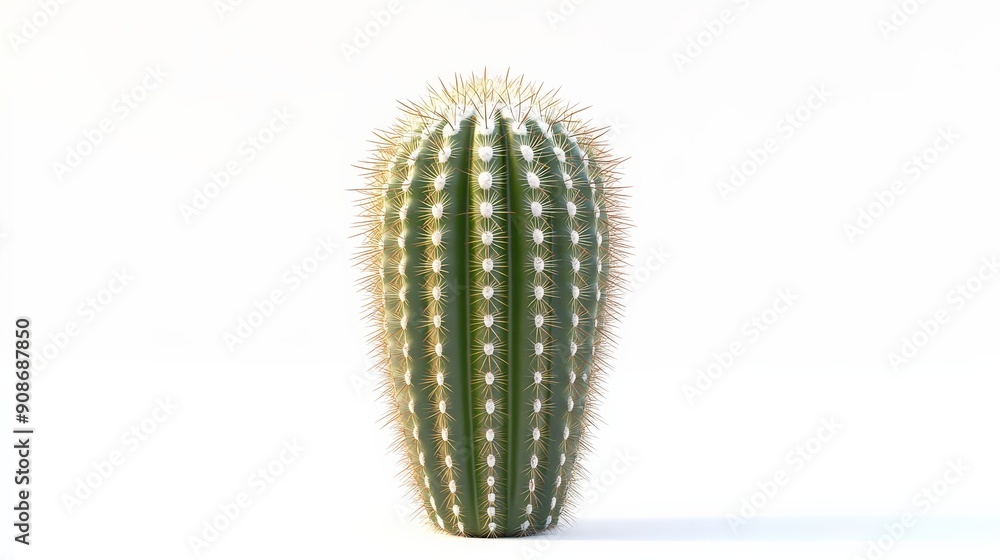 Naklejka premium A close-up view of a spiky cactus against a bright background, showcasing its unique texture and vibrant green color.