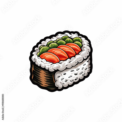 Realistic vector sushi on a clean white background, showcasing high detail and vibrant colors.