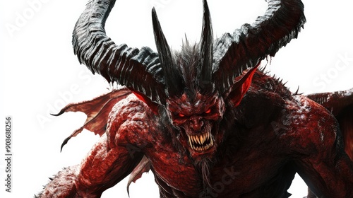 A fierce red demon with large horns, sharp teeth, and an intimidating presence, ideal for horror or fantasy themes.