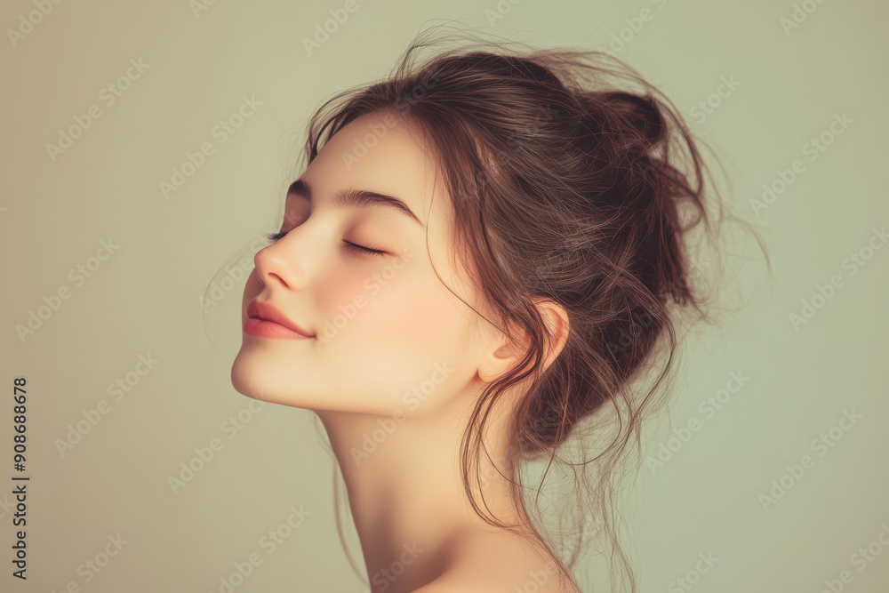 A close up of a girl's face with her eyes closed A close up of a girl's face with her eyes closed
