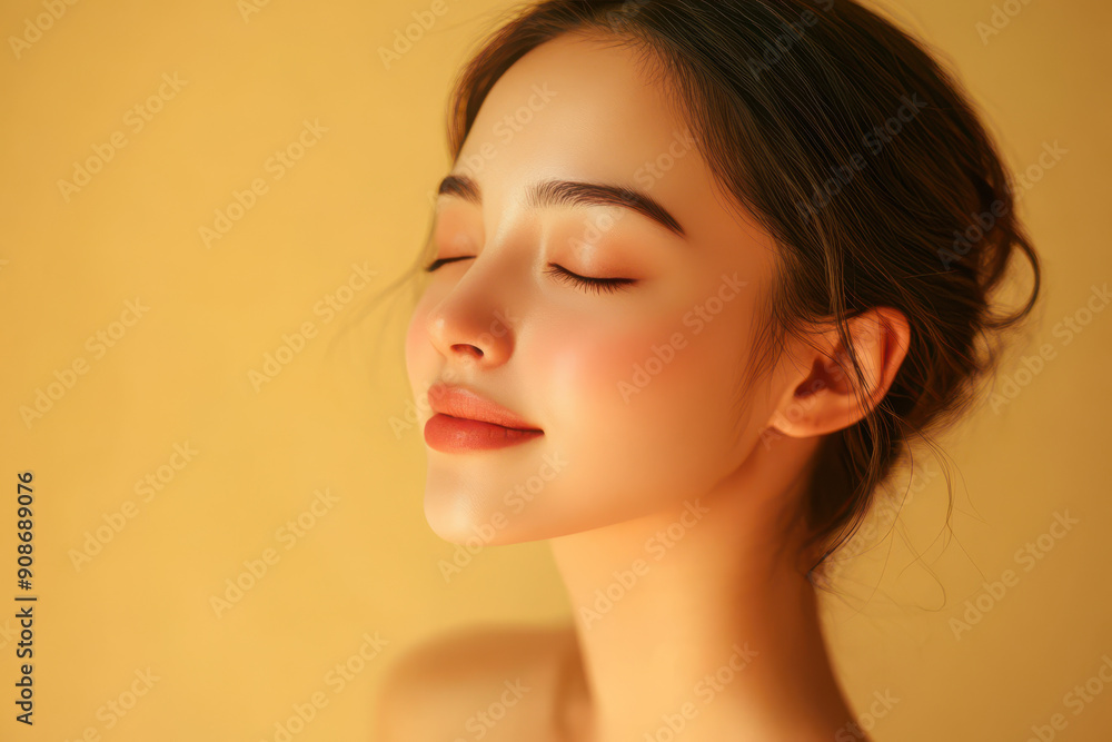 Fototapeta premium A close up of a girl's face with her eyes closed