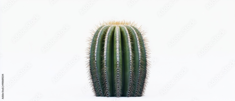Naklejka premium A vibrant cactus against a clean white background, showcasing its unique shape and texture, perfect for design and nature themes.