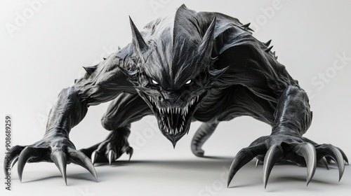 A terrifying creature with sharp claws and a menacing gaze, ready to pounce. Perfect for horror or fantasy themes.