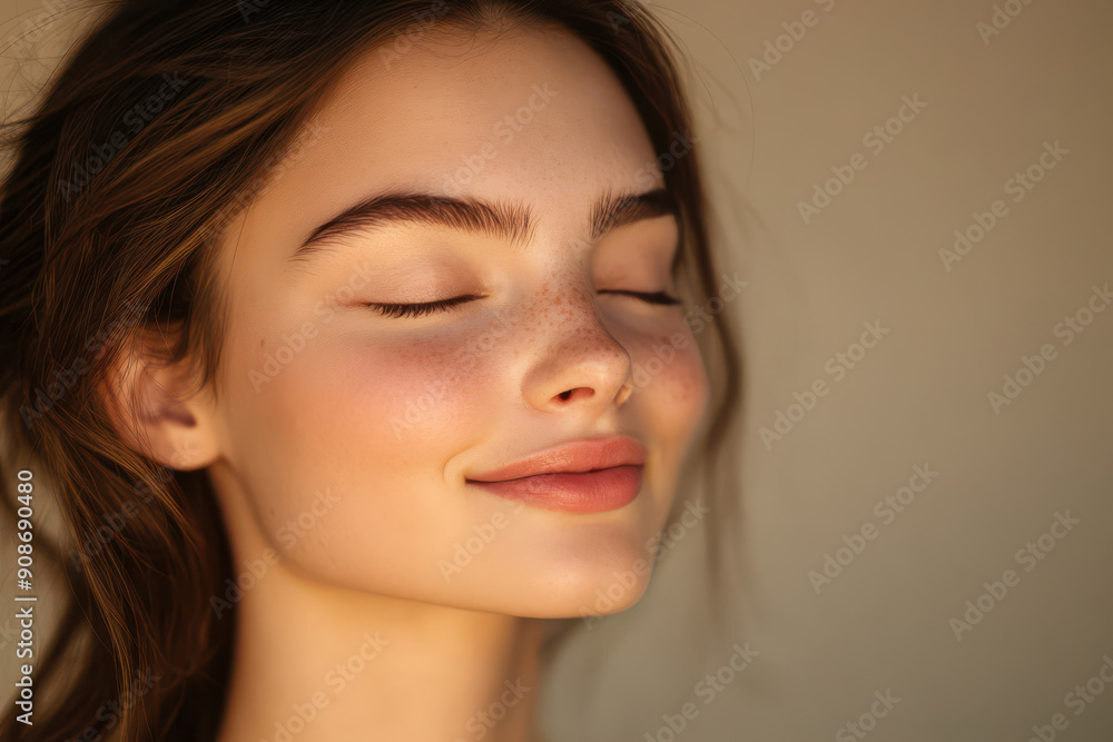 A close up of a girl's face with her eyes closed A close up of a girl's face with her eyes closed