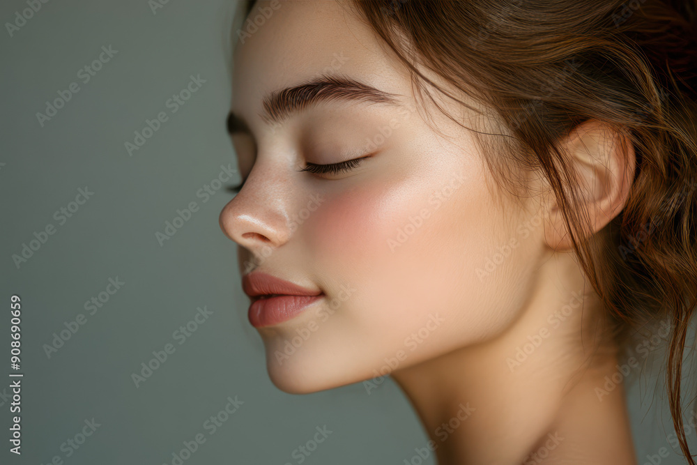 A close up of a girl's face with her eyes closed A close up of a girl's face with her eyes closed