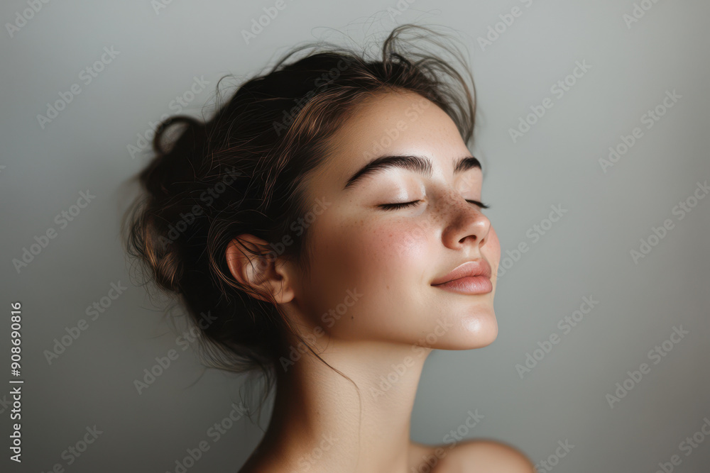 A close up of a girl's face with her eyes closed A close up of a girl's face with her eyes closed