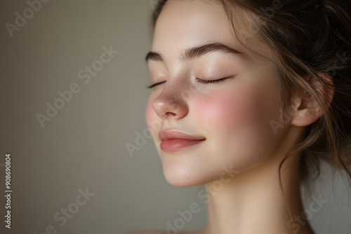 A close up of a girl's face with her eyes closed