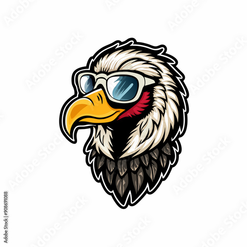 A vulture wearing sunglasses on a white background.