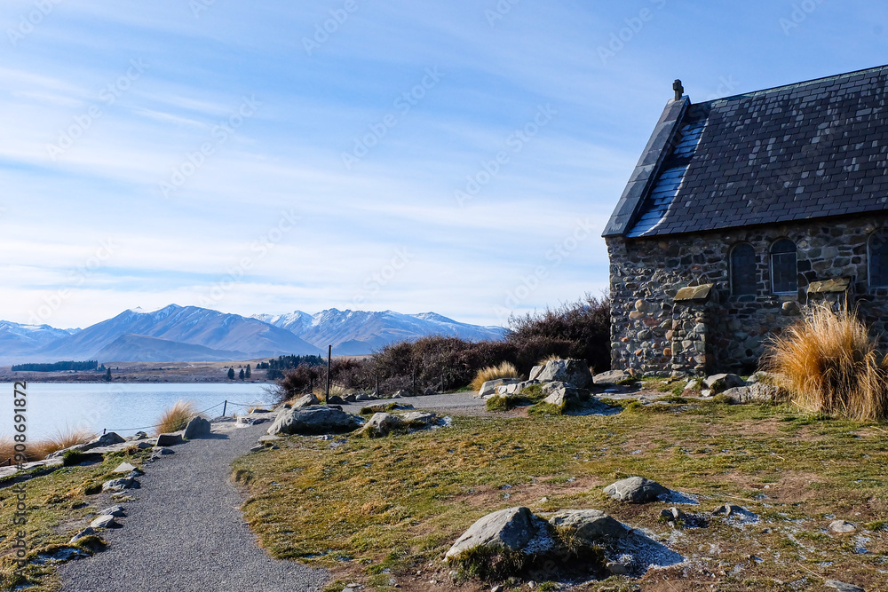 Road trip, Winter, Snowflake and frost over grass and wild flower, Lake Tekapo, Canterbury, New Zealand, South Island Road trip, Winter, Snowflake and frost over grass and wild flower, Lake Tekapo, Canterbury, New Zealand, South Island