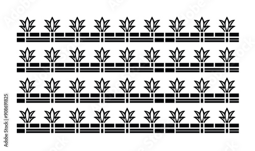 Egyptian national ornaments, Papyrus with elements of ancient Egyptian history, Silhouette patterns on papyrus paintings in temples and pyramid hieroglyph walls