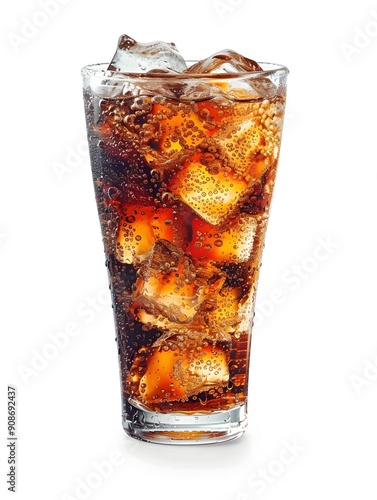 Icy Cold Carbonated Soda Drink in Transparent Glass with Ice Cubes photo