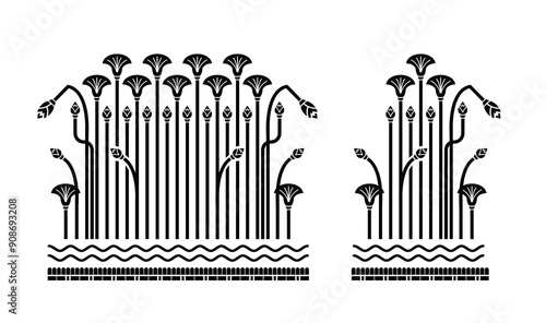 Seamless vector illustration based on the Egyptian national ornament with lotus flower in a linear style.