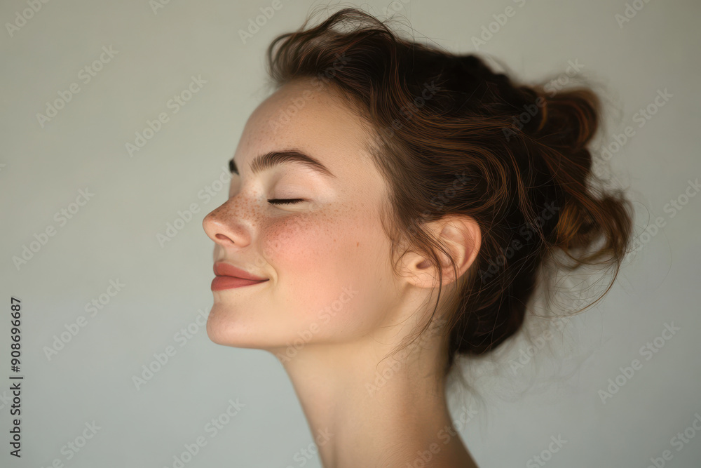 A close up of a girl's face with her eyes closed A close up of a girl's face with her eyes closed