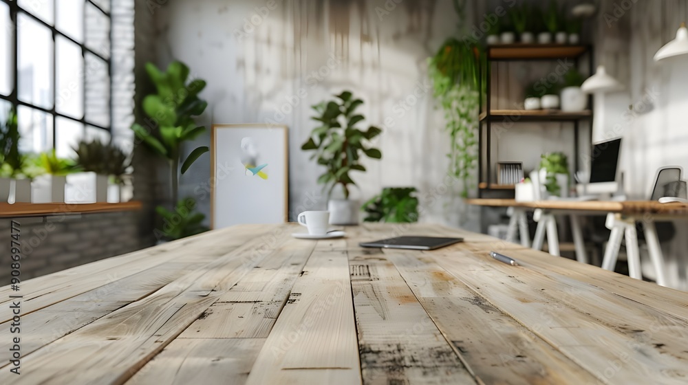 Wooden Table in Modern Home Office Wooden Table in Modern Home Office