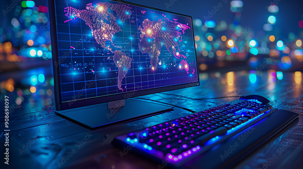 Futuristic Global Data Visualization Setup.. Futuristic Global Data Visualization Setup..