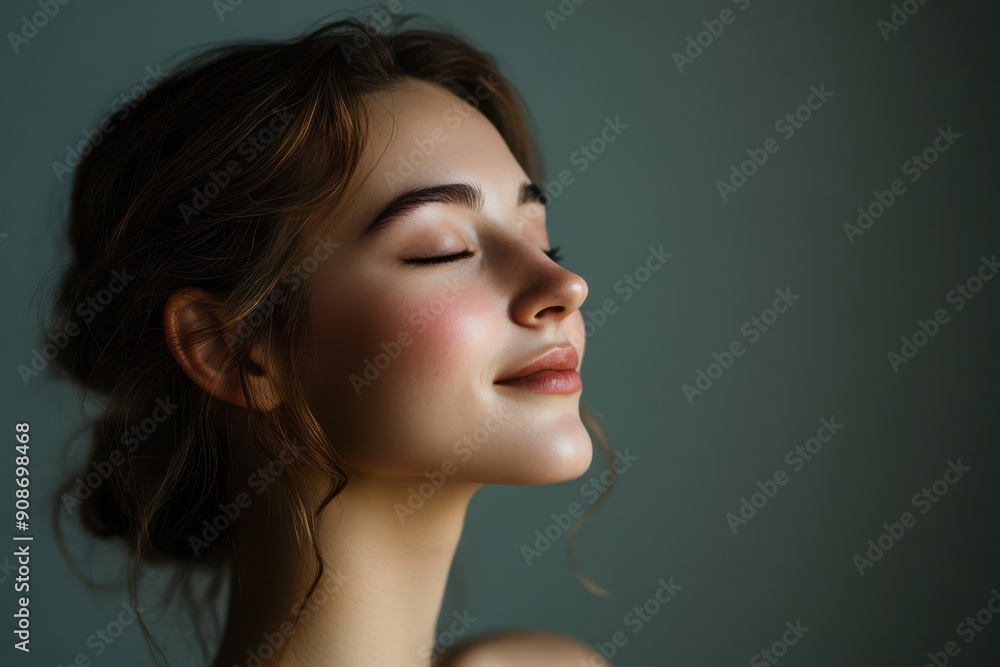 A close up of a girl's face with her eyes closed A close up of a girl's face with her eyes closed
