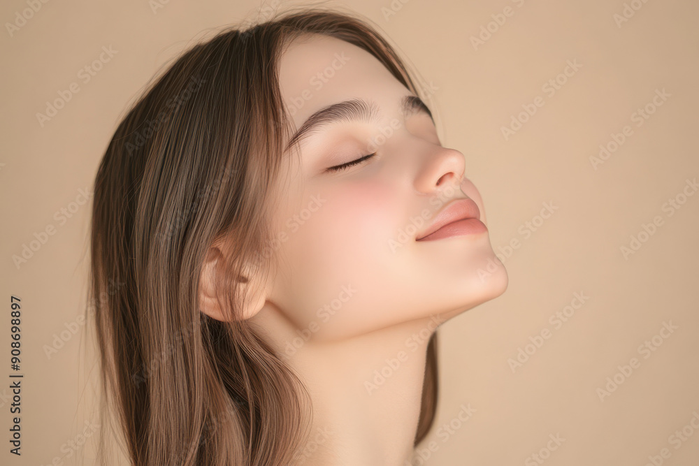A close up of a girl's face with her eyes closed A close up of a girl's face with her eyes closed