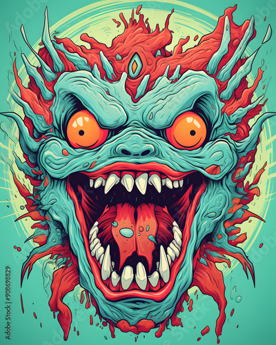 Monster headfull aggressive expression lowbrow surrealist illustratration photo