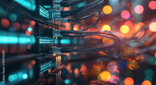 A close up of network cables and wires in an IT system room