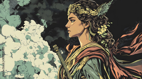 Greek goddess Hera illustration, Hera, the wife and one of three sisters of Zeus in the Olympian pantheon of classical Greek Mythology