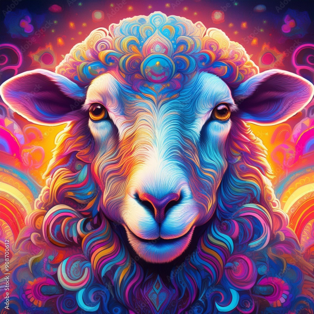 Psychadelic theme Sheeop. Spirit Animal Totem Psychadelic theme Sheeop. Spirit Animal Totem