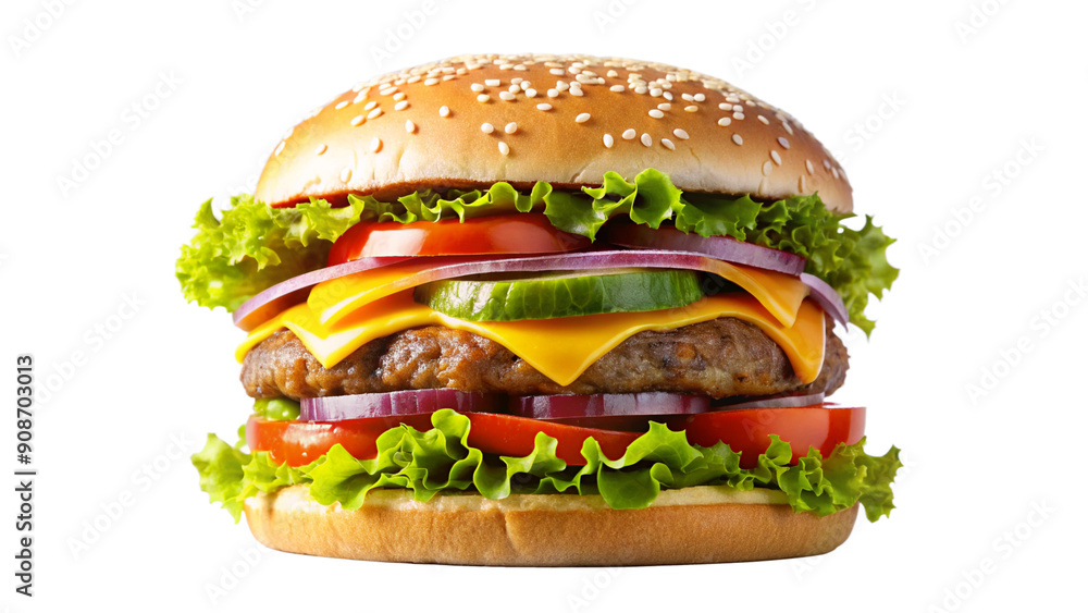A large hamburger advertising studio light shot on a transparent background A large hamburger advertising studio light shot on a transparent background