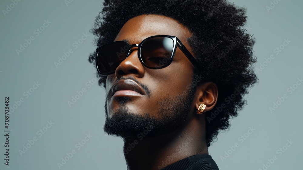 attractive black man with voluminous afro, he is wearing designer shades attractive black man with voluminous afro, he is wearing designer shades